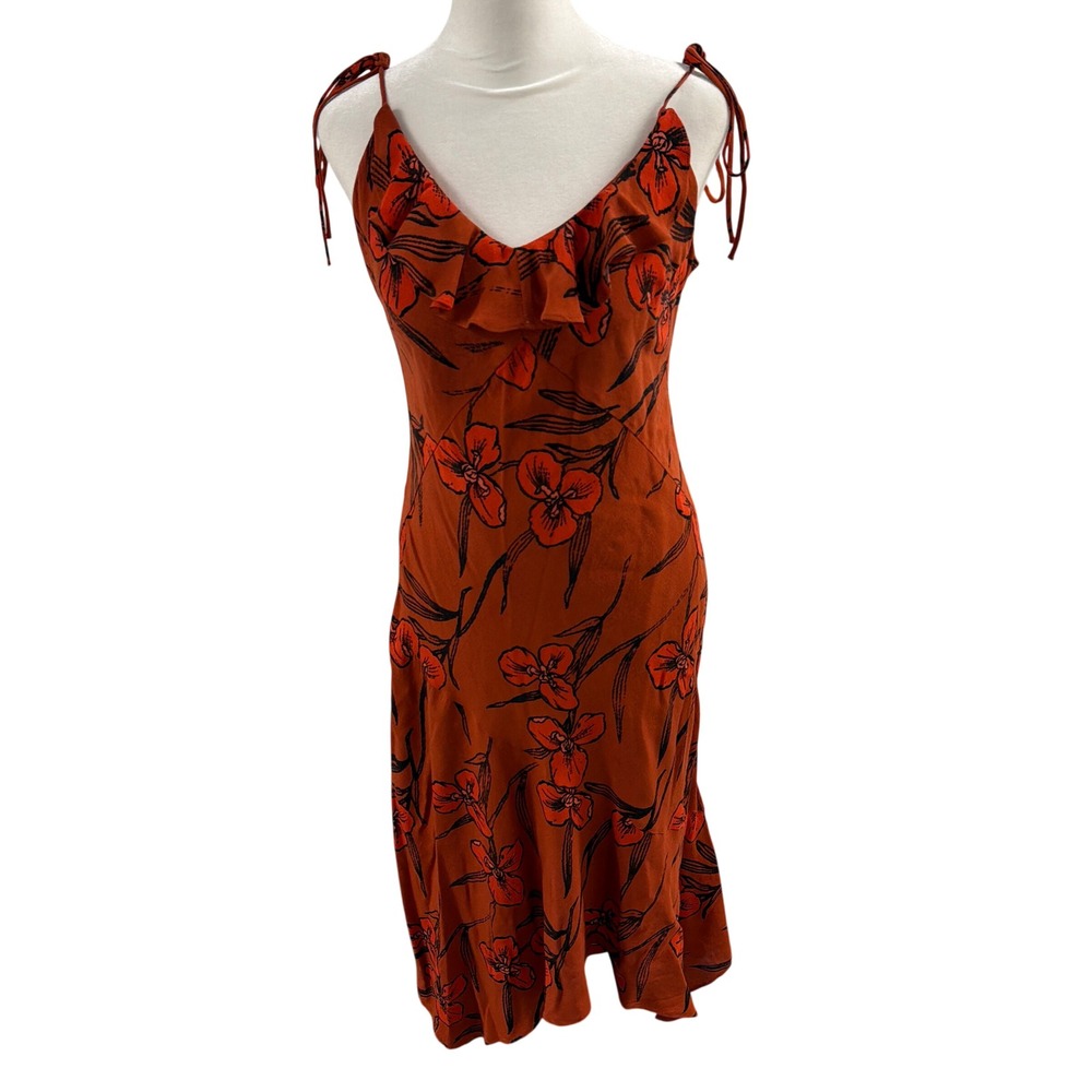 Floral Slip Midi Dress in Burnt Orange - Picture 2 of 11